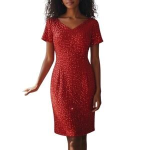 Vintage Jeffrey & Dara Evenings by Tom Barra Red Sequined Dress Size 10 USA